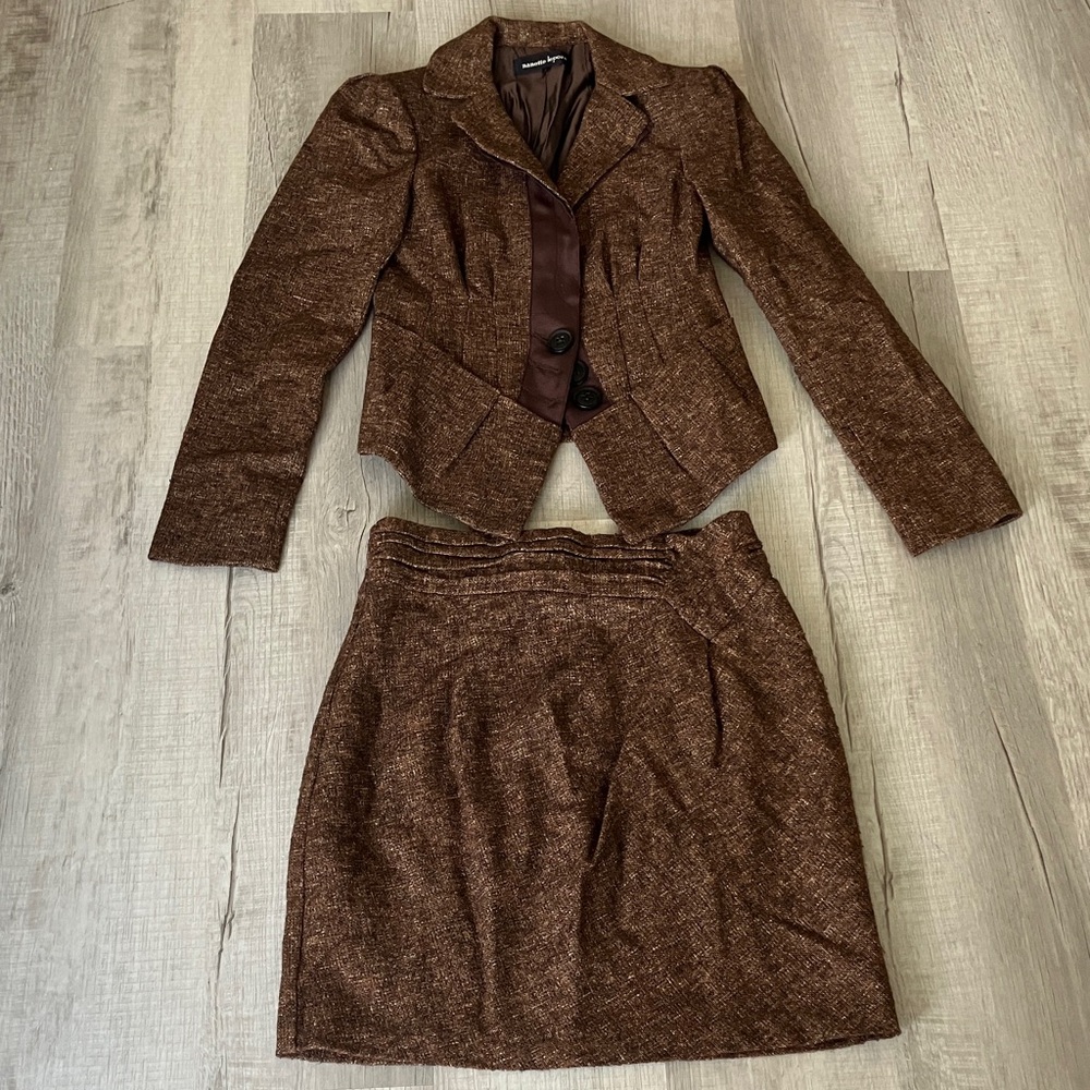 Nanette Lepore Brown Tweed Jacket and Skirt Set